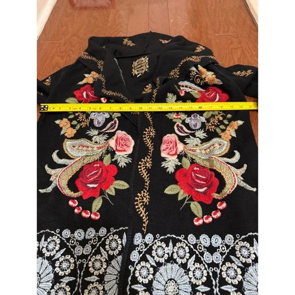 Johnny Was Black Embroidered Floral Hooded Long Cardigan Duster Sweater XS - Picture 4 of 7